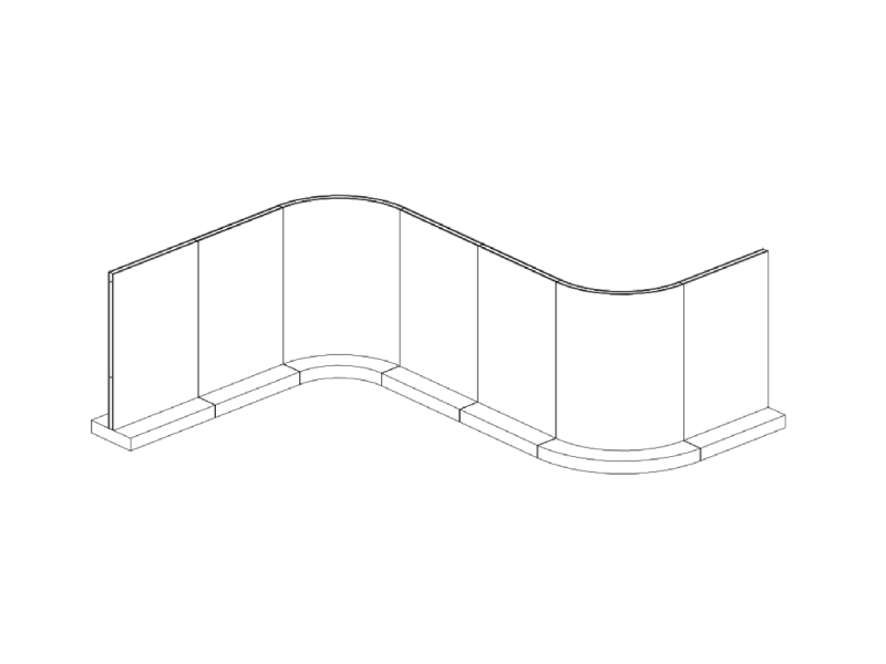 T1 Wall System - Standard straight module and 90deg curved junction configuration