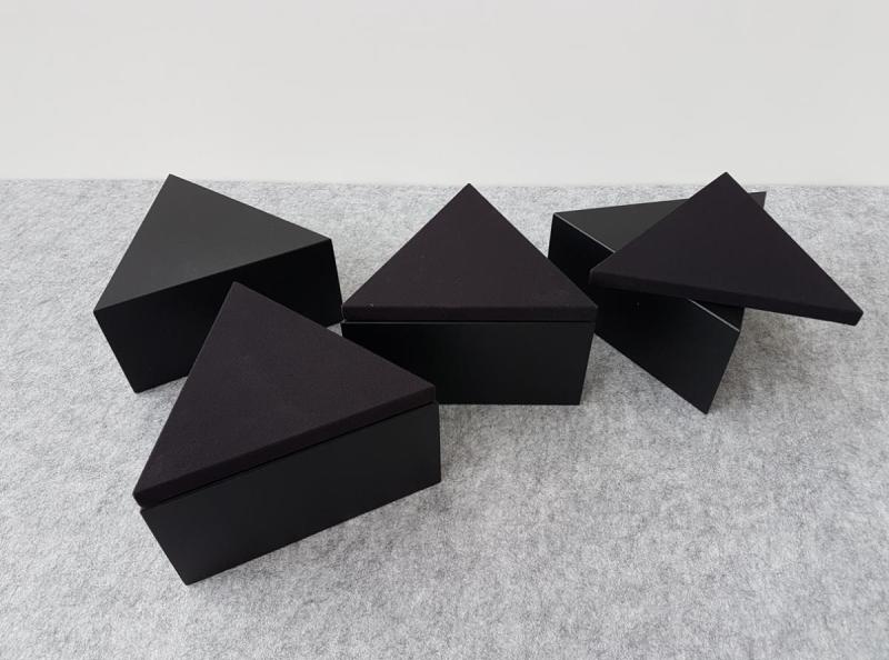 2-pack painted Triangular Object Plinth with upholstered Topper
