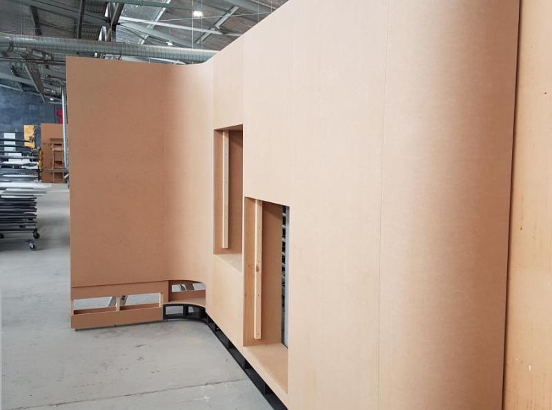 Joinery Wall with bull-nose return & showcase apertures